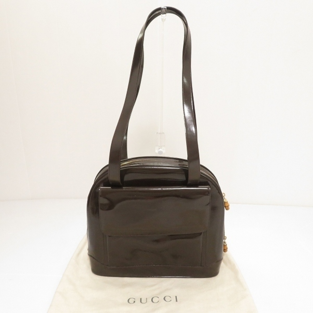 Gucci Shoulder Bag Dark Brown Bamboo Enamel